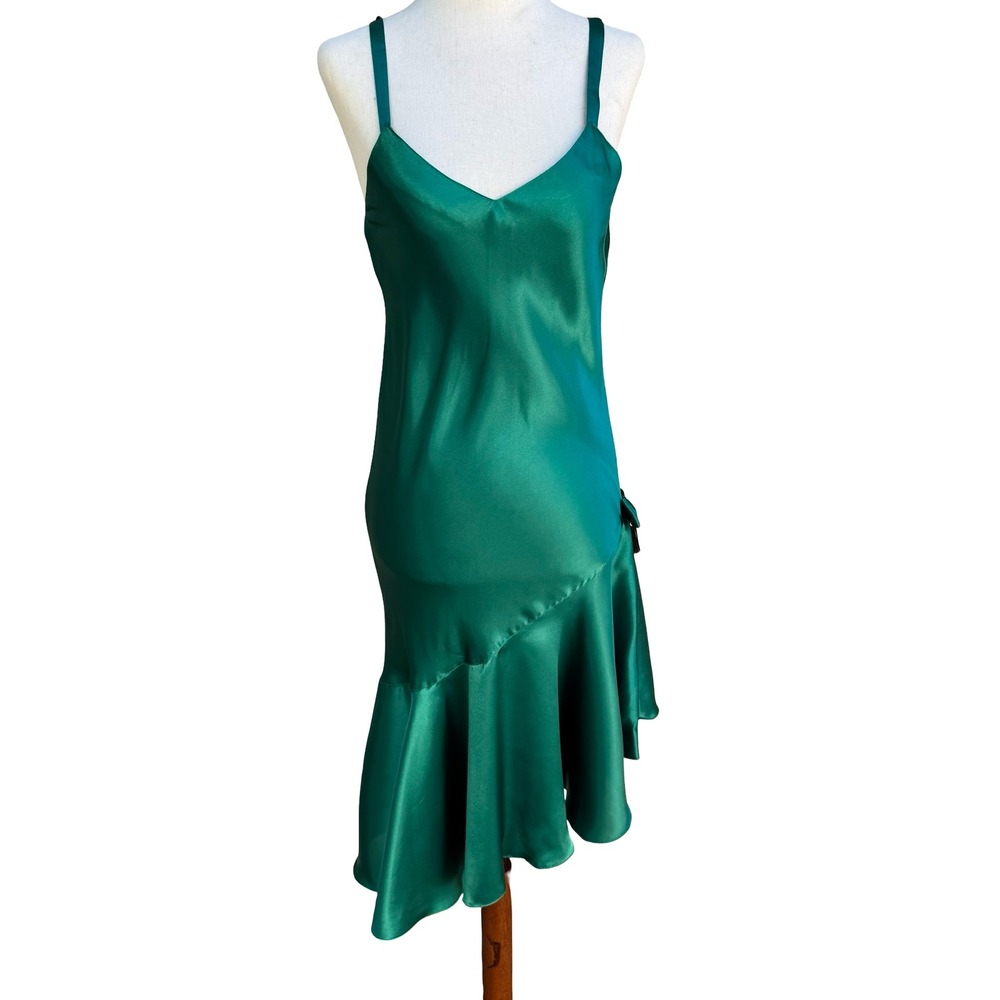 Victoria's Secret Vintage Feminine Satin Cocktail Slip Dress Tiered Hem Tassel S